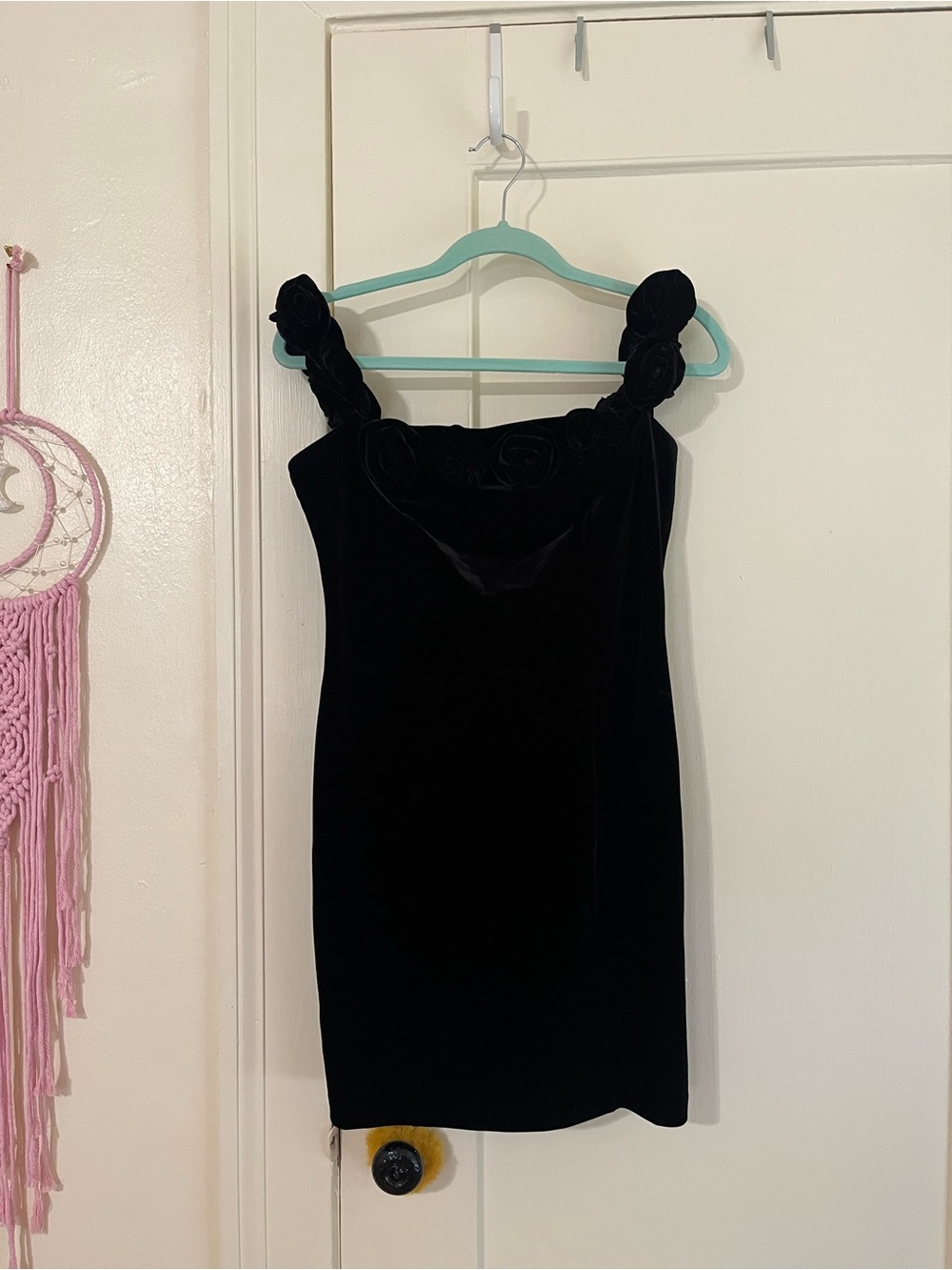 Avec Les Filles Black Velvet Rose-Trim Mini
